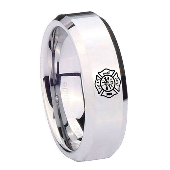 10mm-Fire-Department-Beveled-Edges-Silver-Tungsten-Carbide-Custom-Ring-for-Men