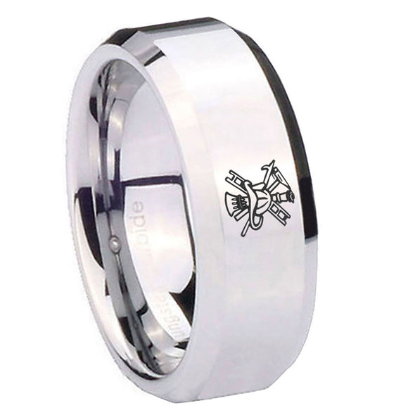 8mm-Fireman-Beveled-Edges-Silver-Tungsten-Carbide-Men's-Bands-Ring