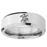 10mm Fireman Beveled Edge Silver Tungsten Carbide Mens Engagement Ring