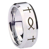 10mm-Fish-&-Cross-Beveled-Edges-Silver-Tungsten-Carbide-Mens-Engagement-Band