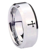 10mm-Flat-Christian-Cross-Beveled-Edges-Silver-Tungsten-Men's-Engagement-Band