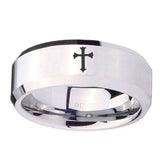 10mm-Flat-Christian-Cross-Beveled-Edges-Silver-Tungsten-Men's-Engagement-Band