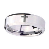 10mm-Flat-Christian-Cross-Beveled-Edges-Silver-Tungsten-Wedding-Engagement-Ring
