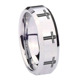 10mm-Multiple-Christian-Cross-Beveled-Edges-Silver-Tungsten-Engagement-Ring