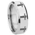 8MM Multiple Christian Cross Bevel Polish Silver Tungsten Ring Men