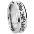 10mm Etched Tribal Pattern Beveled Edges Silver Tungsten Men's Band Ring