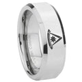 8MM Peaster Master Masonic Bevel Polish Silver Tungsten Wedding Rings