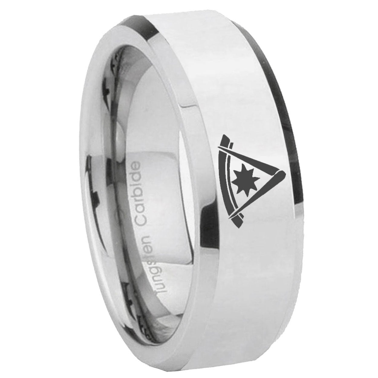 8MM Peaster Master Masonic Bevel Polish Silver Tungsten Wedding Rings