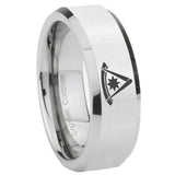 10mm Pester Master Masonic Beveled Edges Silver Tungsten Mens Bands Ring