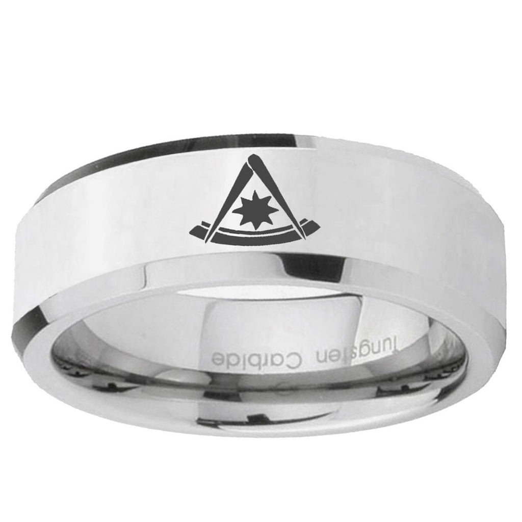 10mm Pester Master Masonic Beveled Edge SilverTungsten Ring