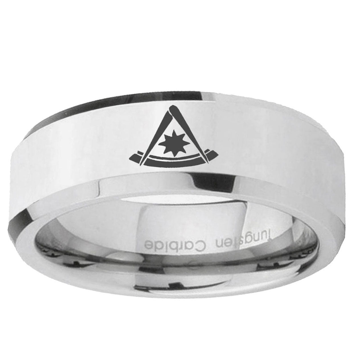 10mm Pester Master Masonic Beveled Edge SilverTungsten Ring