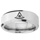 5, 8mm Pester Master Masonic Beveled Edge Silver Tungsten Mens Wedding Band