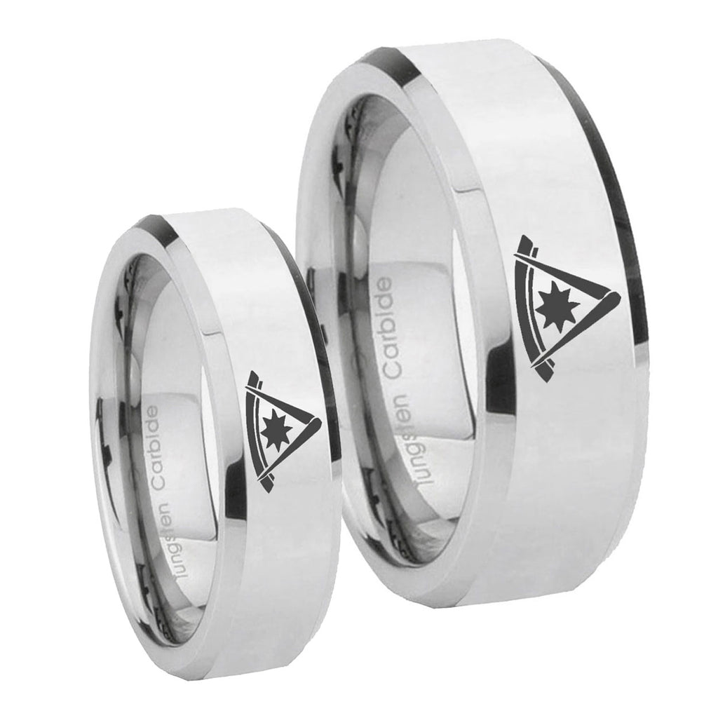 Pester Master Masonic Beveled Edges Silver Tungsten Mens Band Set