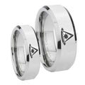 Pester Master Masonic Beveled Edges Silver Tungsten Mens Band Set