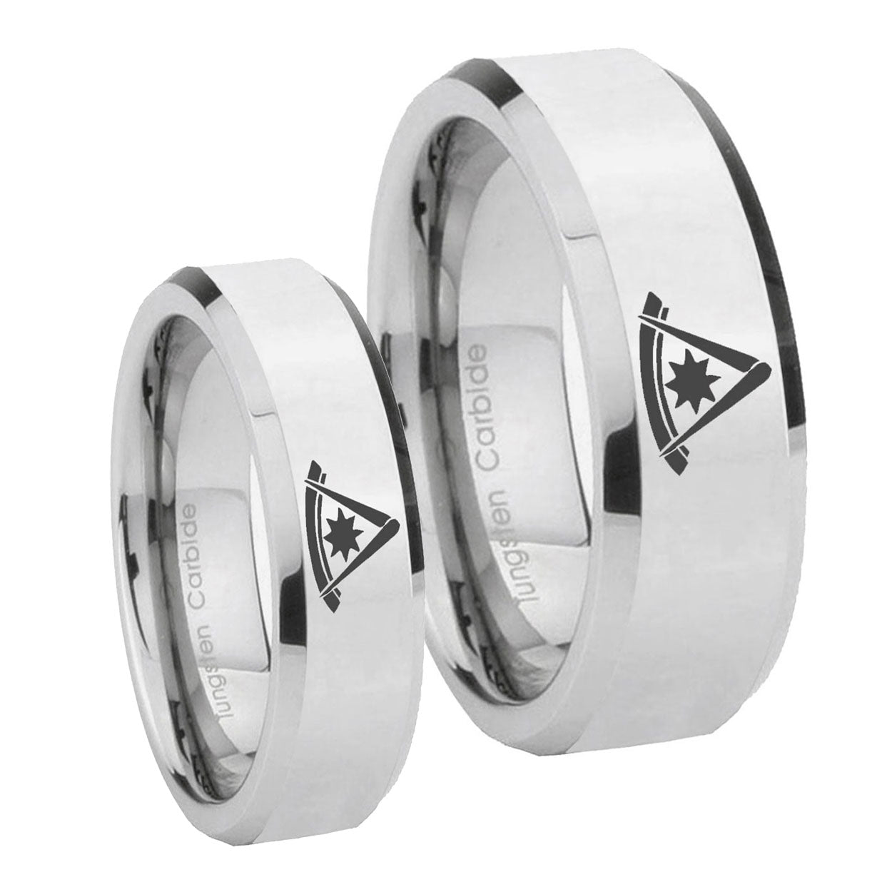 Pester Master Masonic Beveled Edges Silver Tungsten Mens Band Set