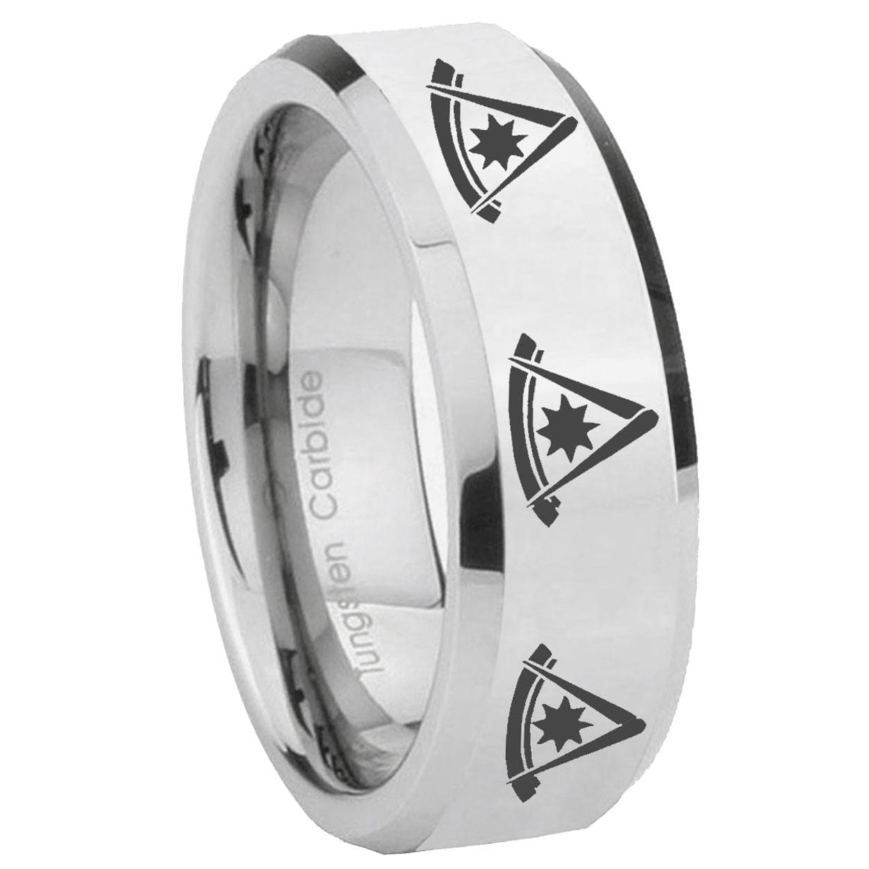 8MM Multiple Pester Master Bevel Polish Silver Tungsten Band For Men
