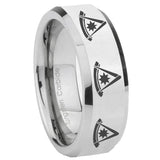 8mm Multiple Pester Master Masonic Beveled Edges Silver Tungsten Promise Ring