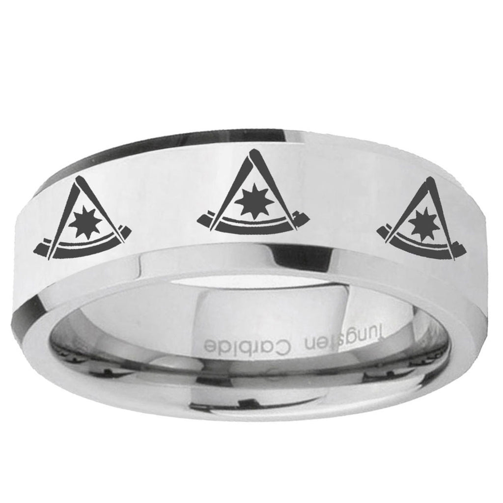 10mm Multiple Pester Master Masonic Beveled Silver Tungsten Ring