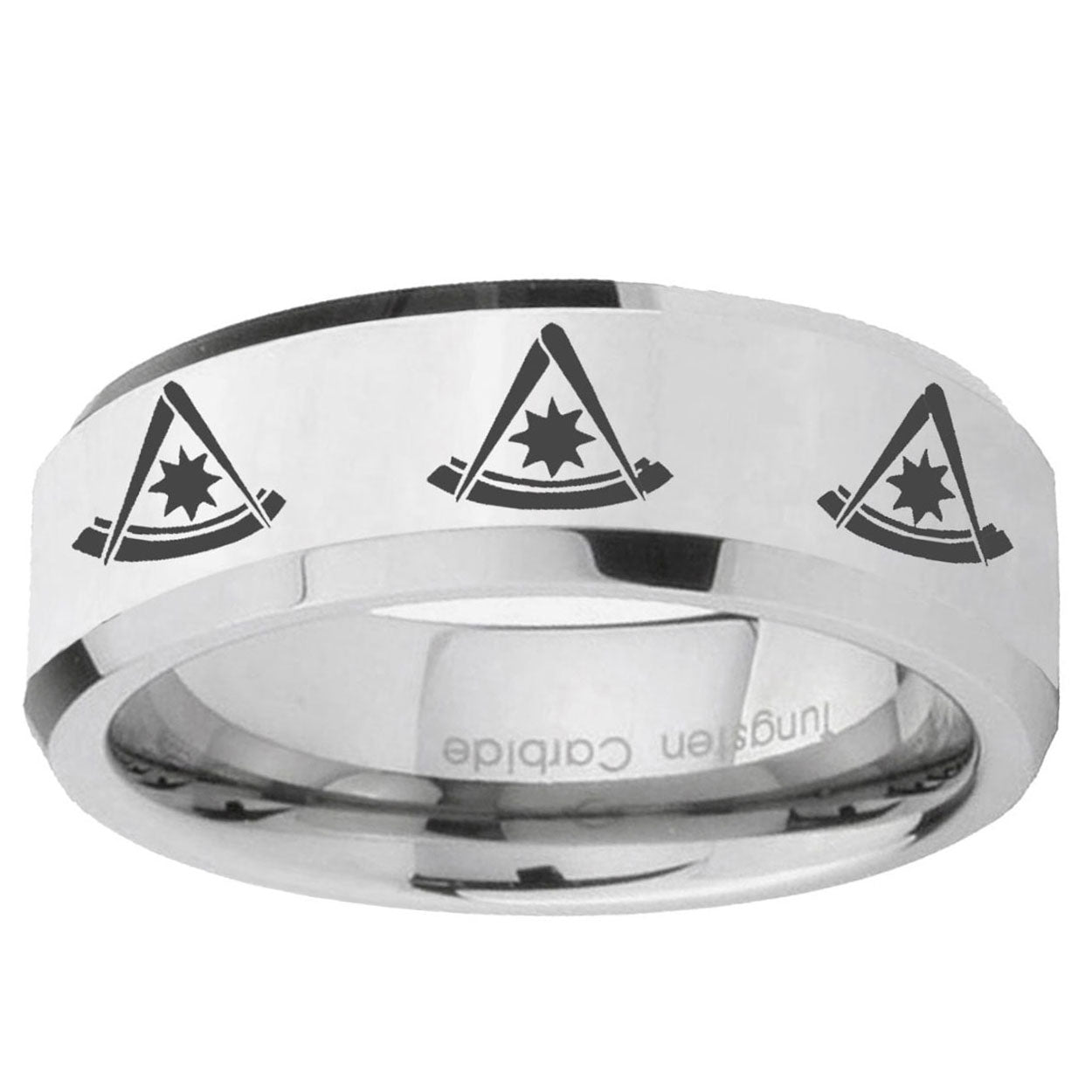 10mm Multiple Pester Master Masonic Beveled Silver Tungsten Ring