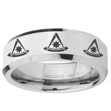 5, 8mm Multiple Pester Master Masonic Beveled Edge Silver Tungsten Promise Ring