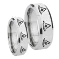 Multiple Pester Master Masonic Beveled Silver Tungsten His Hers Set Rings