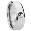 8MM Yin Yang Bevel Polish Silver Tungsten Man Wedding Band