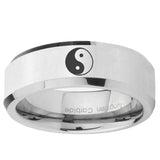 5, 8mm Yin Yang Beveled Edge Silver Tungsten Carbide Mens Engagement Ring