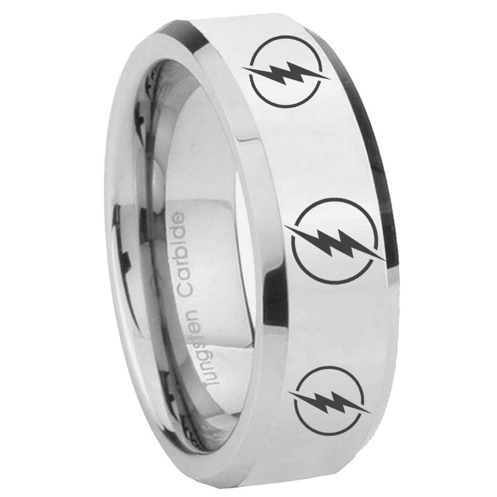 8MM Multiple Flash Bevel Polish Silver Tungsten Custom Ring