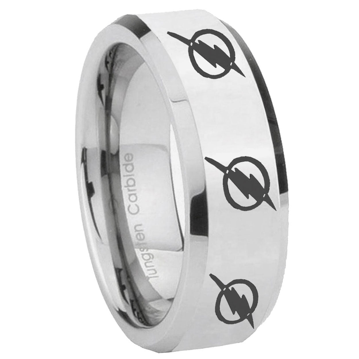 8MM Multiple Flash Bevel Polish Silver Tungsten Custom Ring