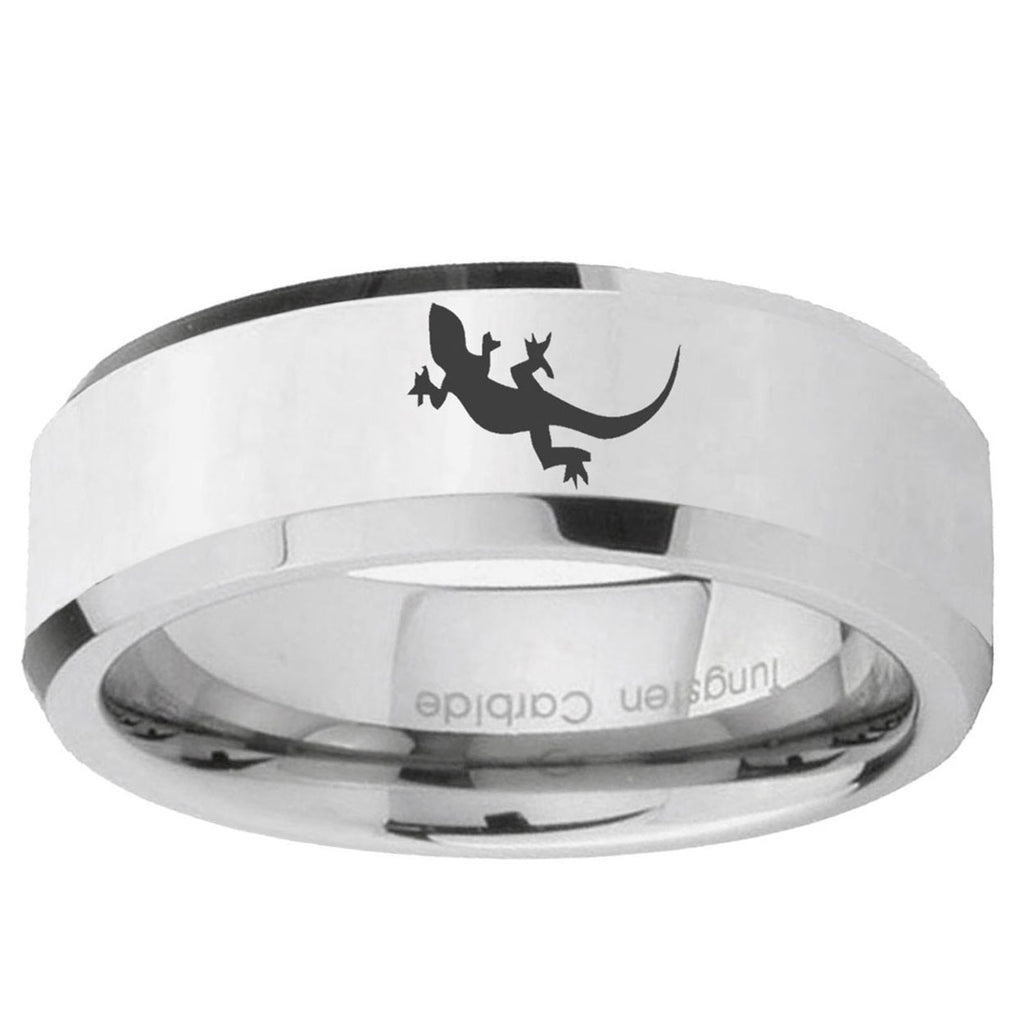 10mm Lizard Beveled Edge Silver Tungsten Ring