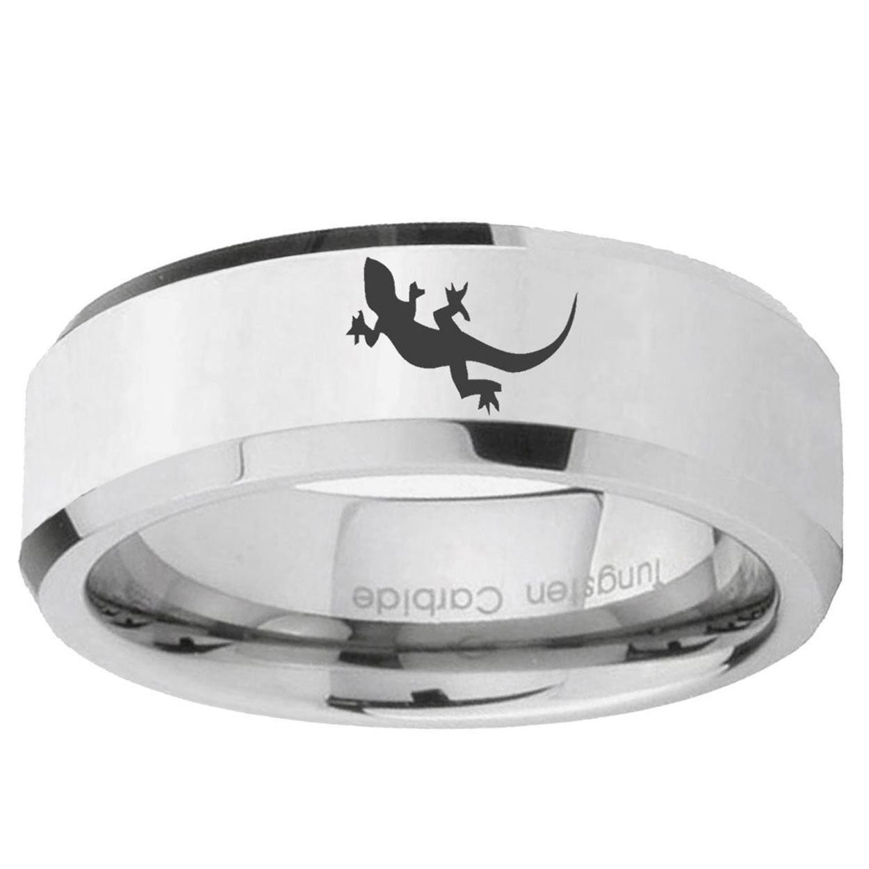 10mm Lizard Beveled Edge Silver Tungsten Ring