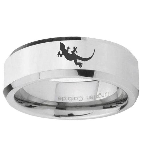 10mm Lizard Beveled Edge Silver Tungsten Ring
