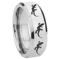 10mm Multiple Lizard Beveled Edges Silver Tungsten Mens Anniversary Ring