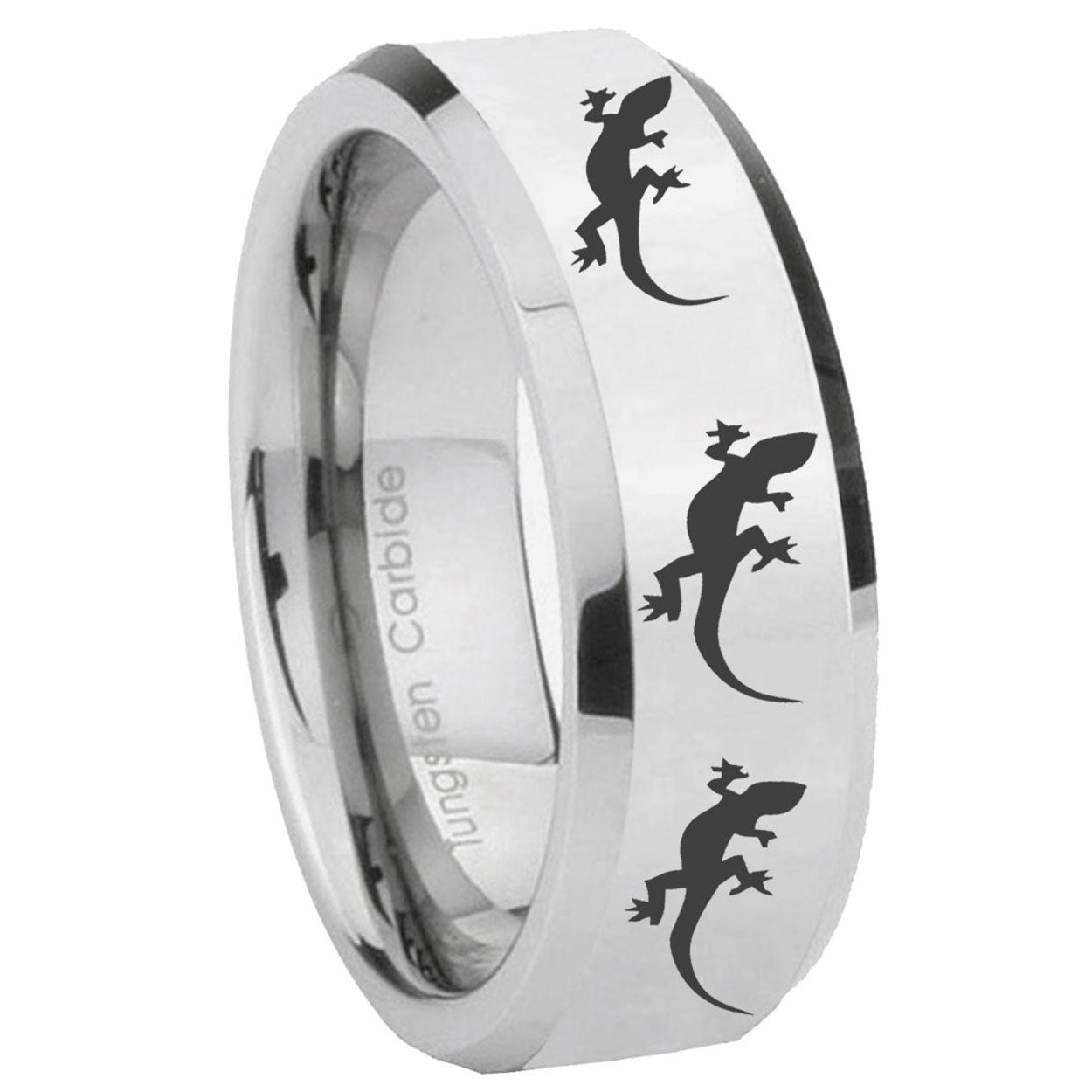 8MM Multiple Lizard Bevel Bevel Polish Silver Tungsten Mens Ring