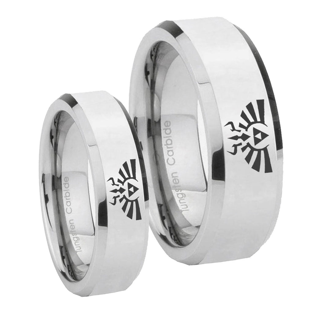 Zelda Skyward Sword Beveled Edges Silver Tungsten His Hers Set Rings