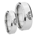 Zelda Skyward Sword Beveled Edges Silver Tungsten His Hers Set Rings