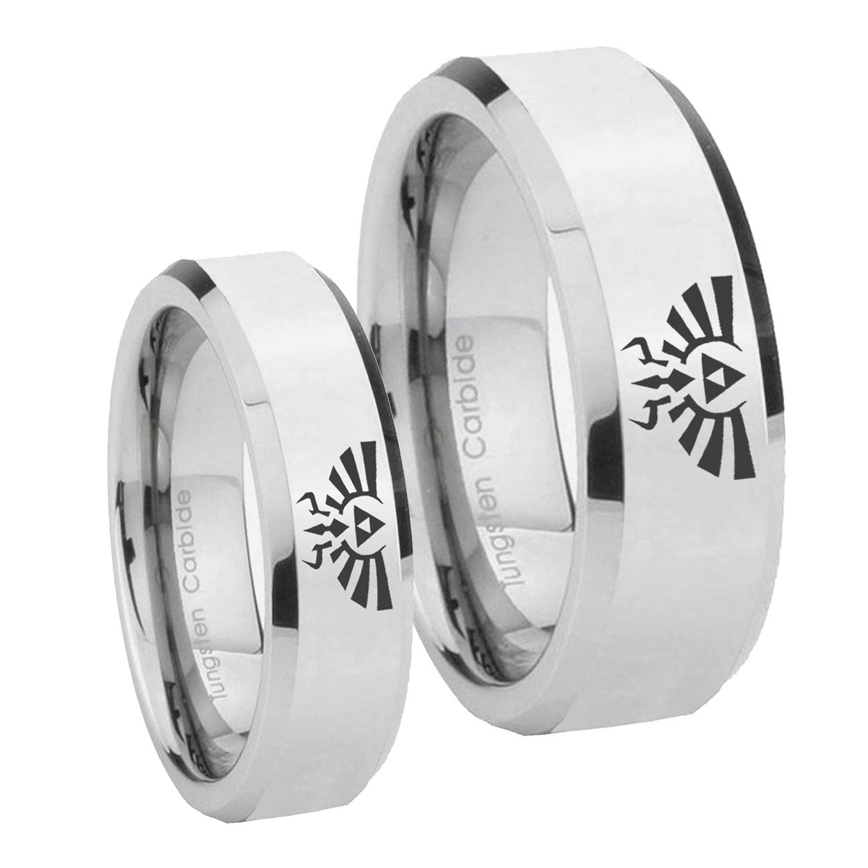 Zelda Skyward Sword Beveled Edges Silver Tungsten His Hers Set Rings