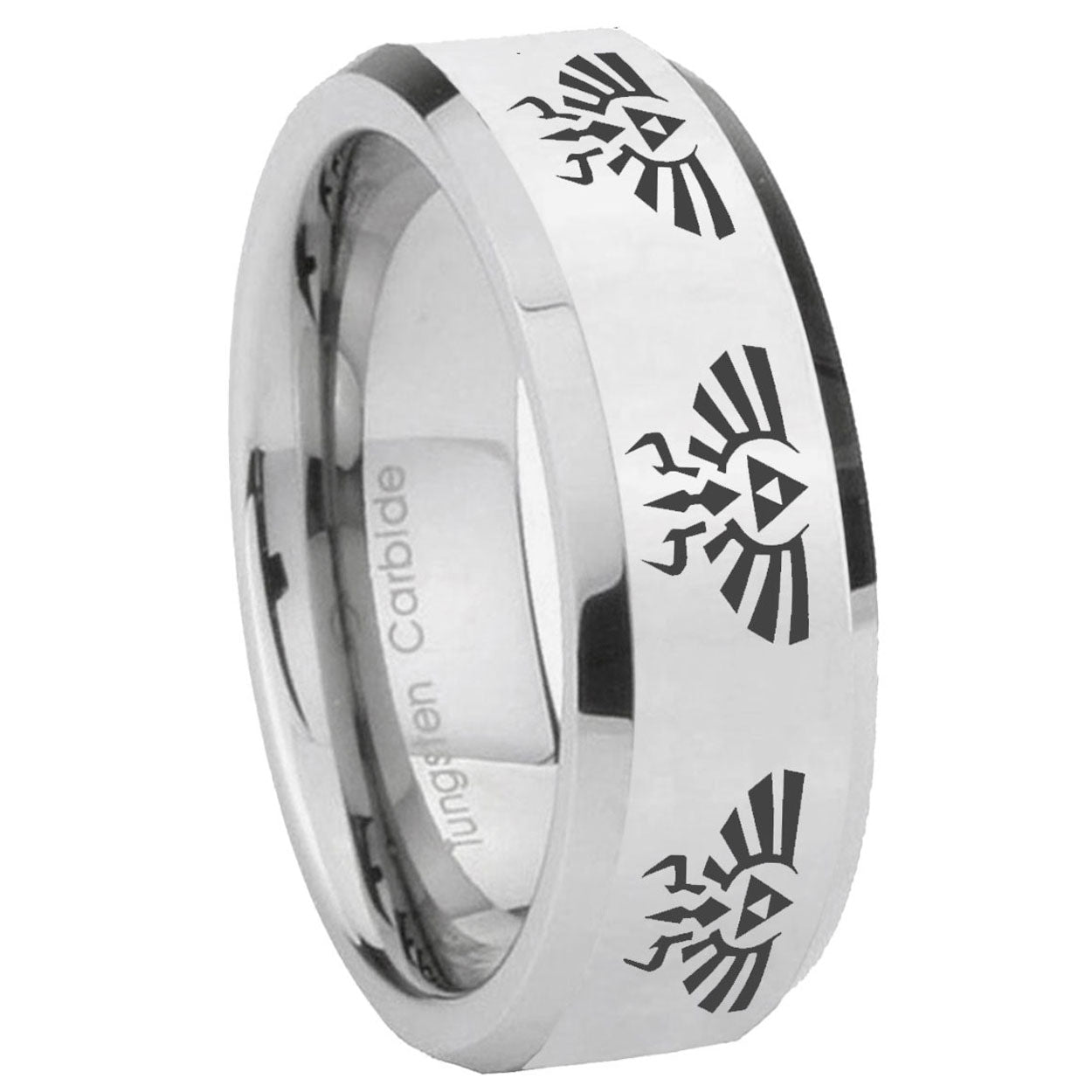 8MM Multiple Zelda Skyward Bevel Polish Silver Tungsten Ring For Men