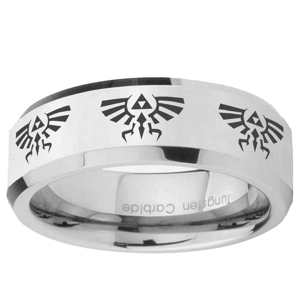 10mm Multiple Zelda Skyward Sword Beveled Silver Tungsten Wedding Engraving Ring