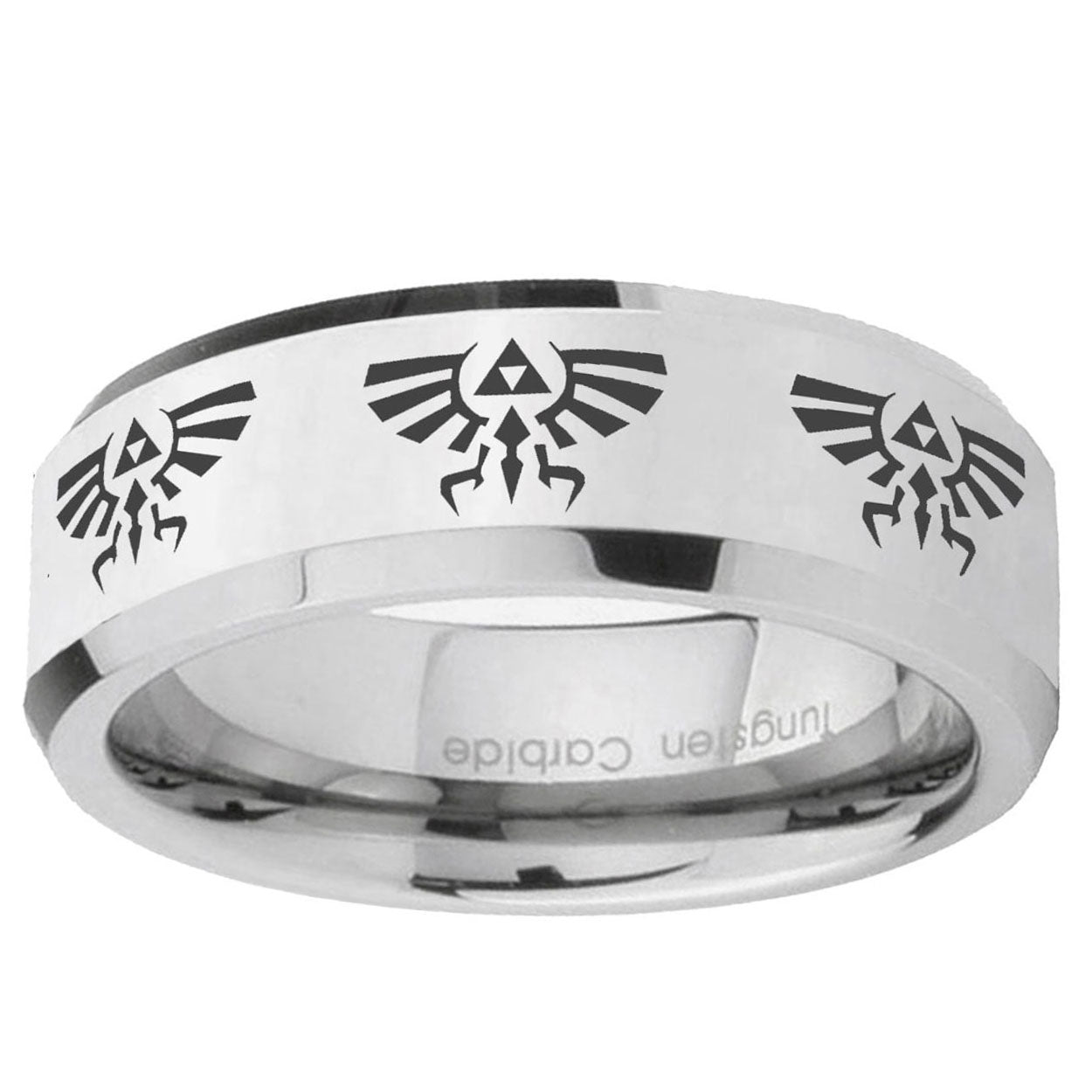 10mm Multiple Zelda Skyward Sword Beveled Silver Tungsten Wedding Engraving Ring