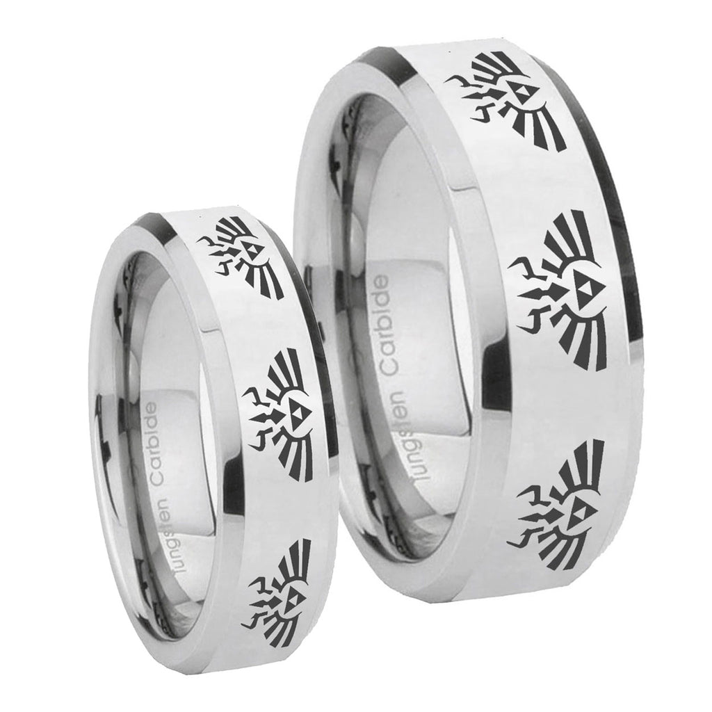 Multiple Zelda Skyward Sword Beveled Edges Silver Tungsten Couple Band Set