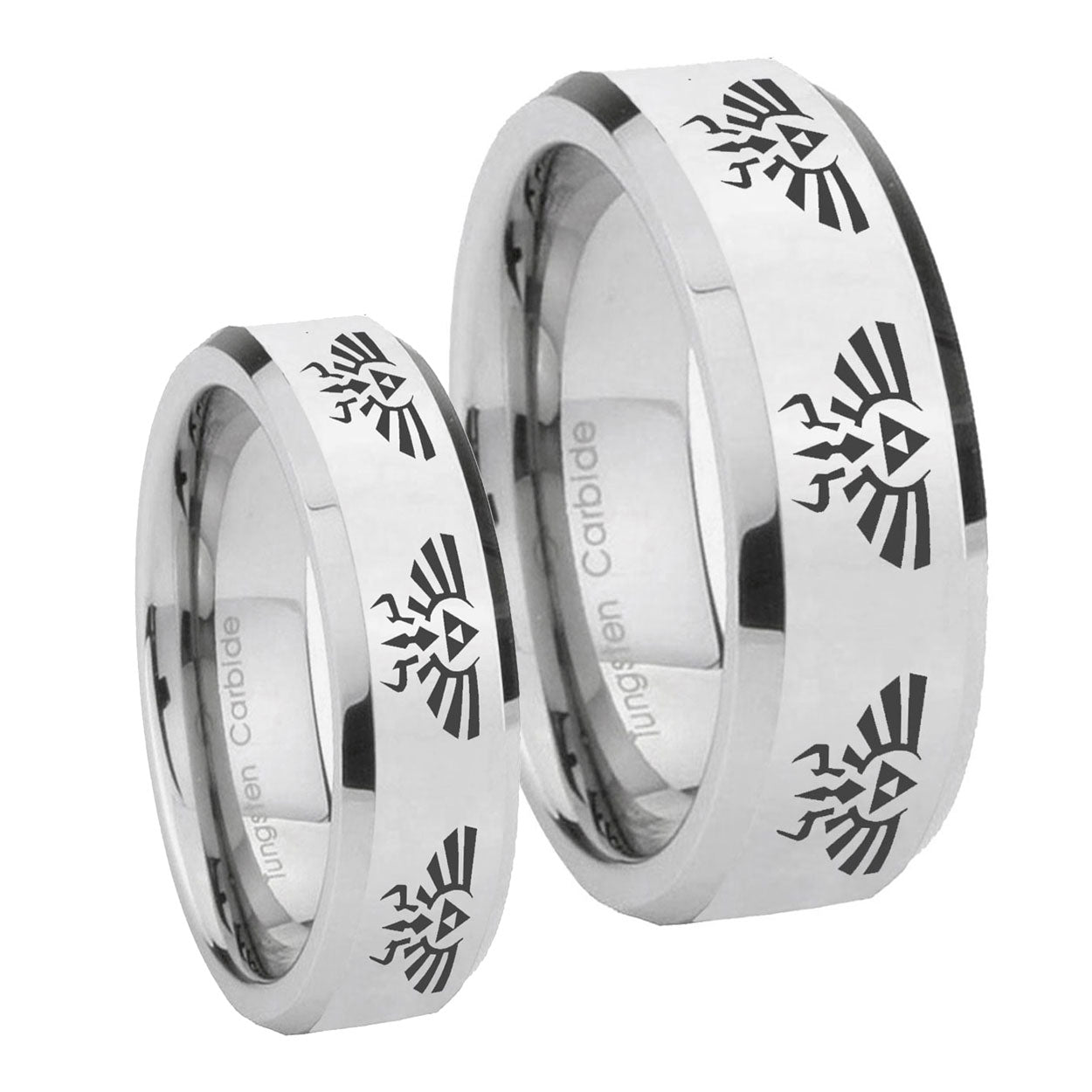 Multiple Zelda Skyward Sword Beveled Edges Silver Tungsten Couple Band Set