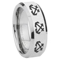 8MM Multiple Anchor Bevel Bevel Polish Silver Tungsten Ring Men