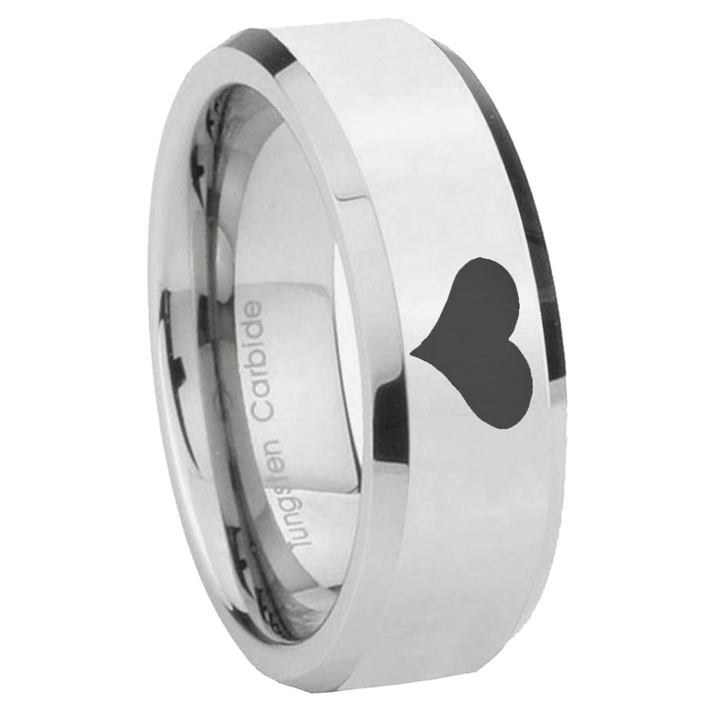 10mm Heart Beveled Edges Silver Tungsten Carbide Mens Ring Engraved