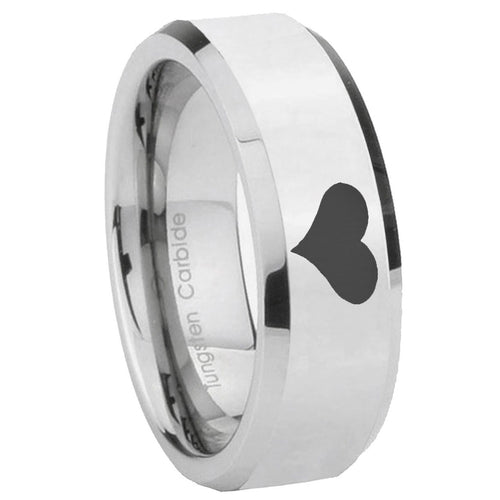 10mm Heart Beveled Edges Silver Tungsten Carbide Mens Ring Engraved