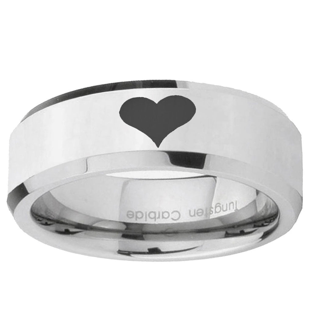 10mm Heart Beveled Edge Silver Tungsten Ring