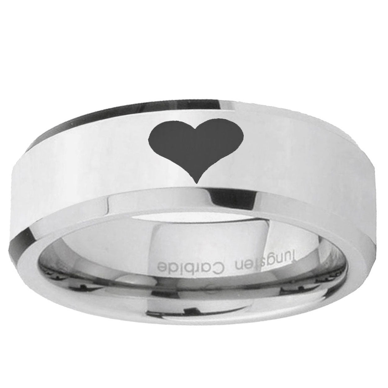 10mm Heart Beveled Edge Silver Tungsten Ring