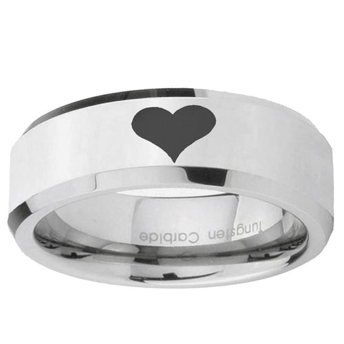 10mm Heart Beveled Edge Silver Tungsten Ring