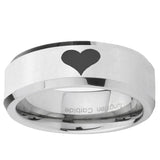 5, 8mm Heart Beveled Edge Silver Tungsten Ring