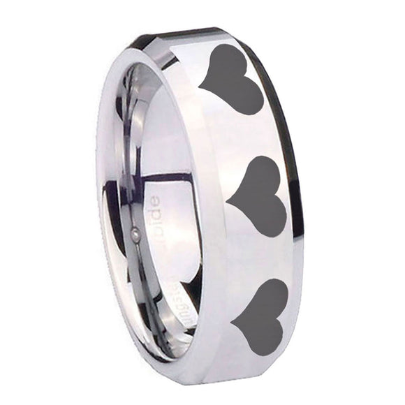 10mm-Multiple-Heart-Beveled-Edges-Silver-Tungsten-Carbide-Men's-Wedding-Band